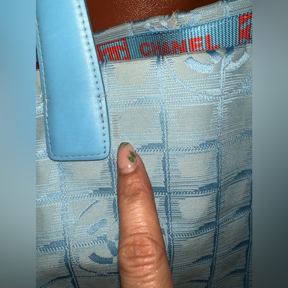 Authentic Chanel Travel Line light Blue Jacquard Nylon tote, with auth card - Picture 8 of 17